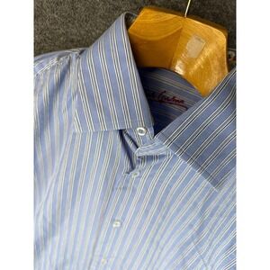 Robert Graham Blue Striped Dress Shirt Floral French Cuffs Mens Size 16 41 STAIN